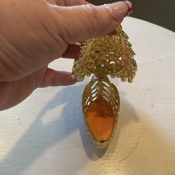 GOLD TONE PINK EMAMEL MARQUISE SHAPE PINK RHINESTONES SWAN TRINKET BOX NEW - Picture 4 of 4